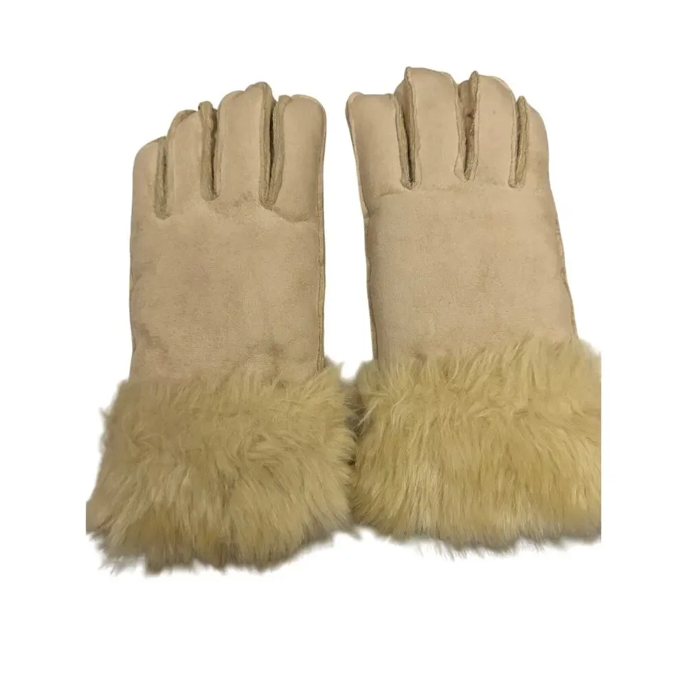Winter Gloves Women's Faux Suede Tan Lining Faux Fur Snow Warm Hands
